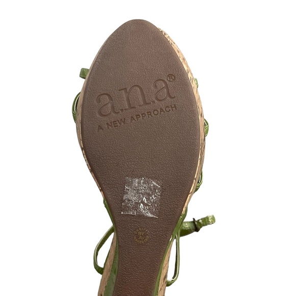 Ana Lime Green and Brown Color Block Summer Ankle Strap High Heel Wedge Sandals - Picture 9 of 15